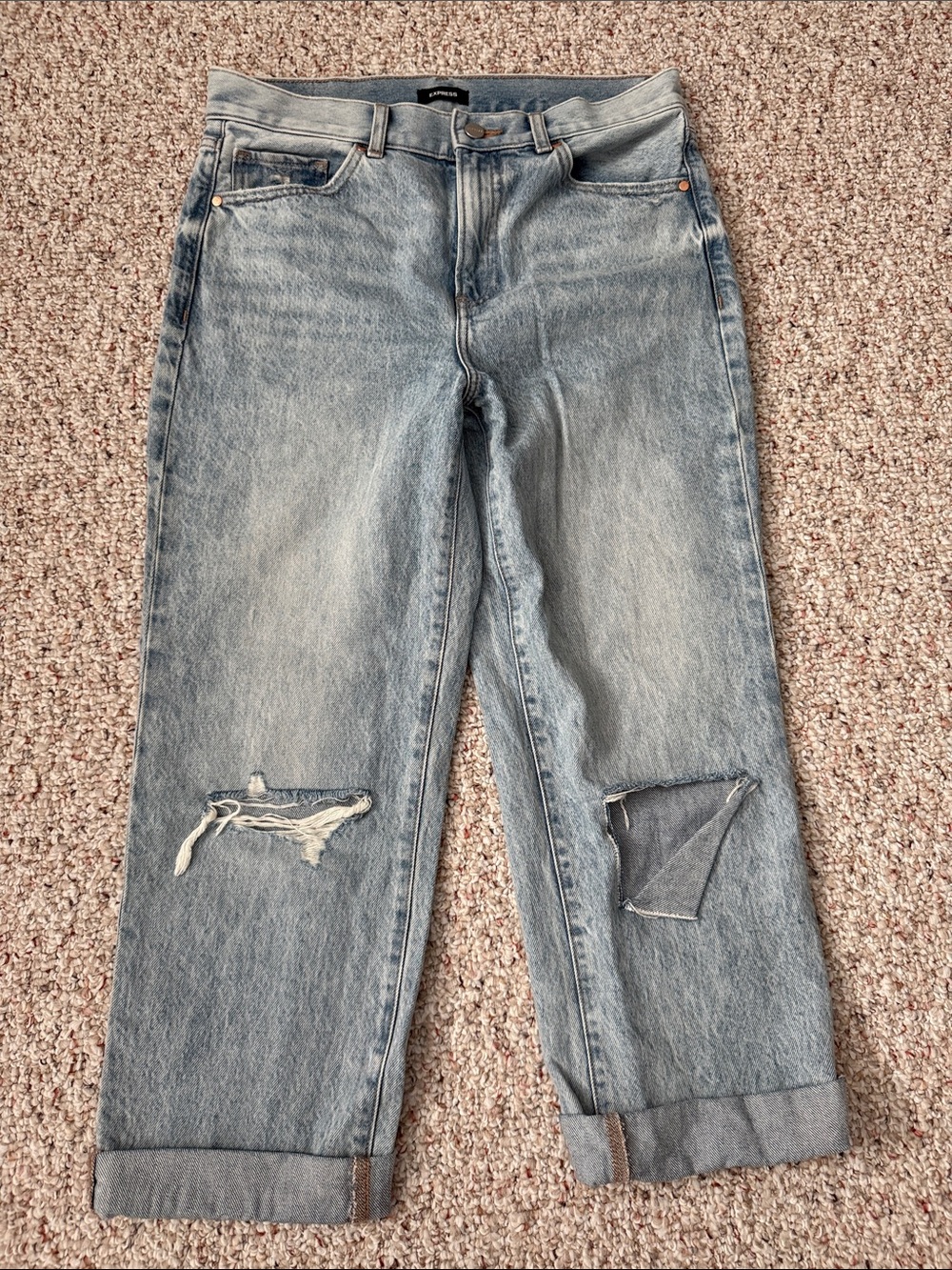 Light Blue Distressed Straight-Leg Jeans